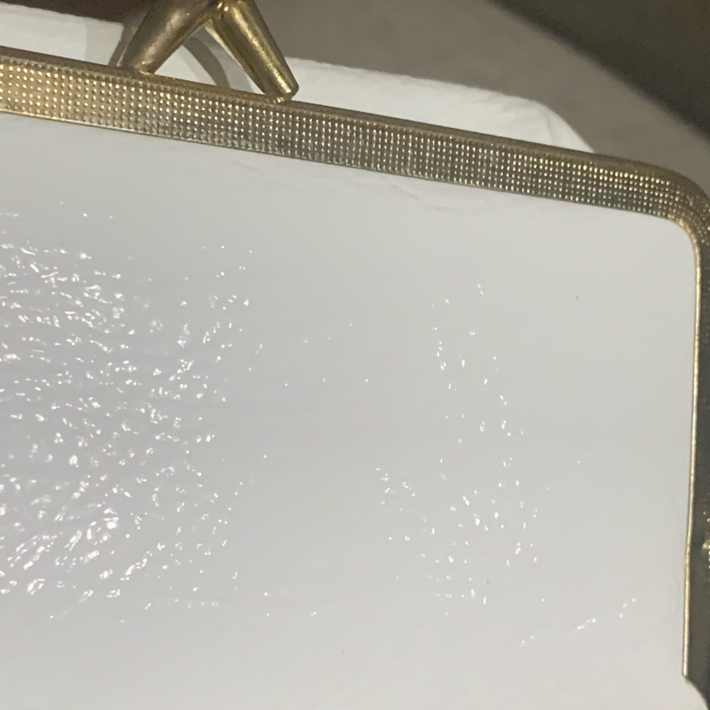 Vintage Made in Hong Kong White Clutch w/ Metal Gold Tone Trim - Picture 11 of 12